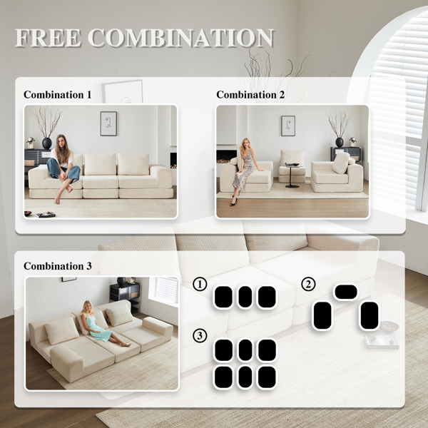 108'' Modular Sectional 3-Seater Cloud Sofa,Corduroy Convertible Sofa Bed ,living room.-7