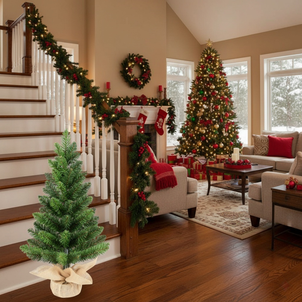 2个装2英尺桌面圣诞树，68头PVC绿树人造植物基迷你人造假日办公家具派对装饰桌面/桌子FBA发货-13