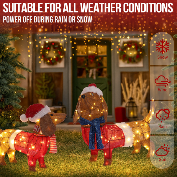 2pcs  30in 28in 棕色 腊肠狗组合 葱布 115L暖白皮线灯   圣诞灯饰动物元素 4.5V 3.6W 英规-12