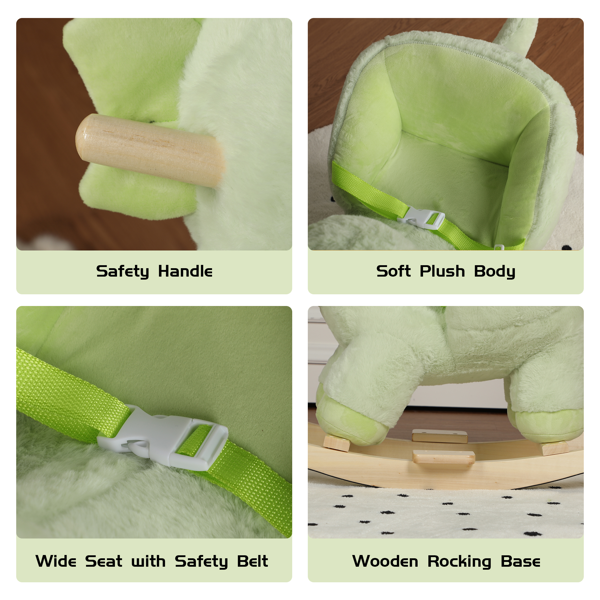 儿童骑乘摇马玩具，带摇篮曲歌曲，恐龙摇马玩具带手木偶和安全带，适合1-3岁儿童，柔软毛绒面料，绿色-5