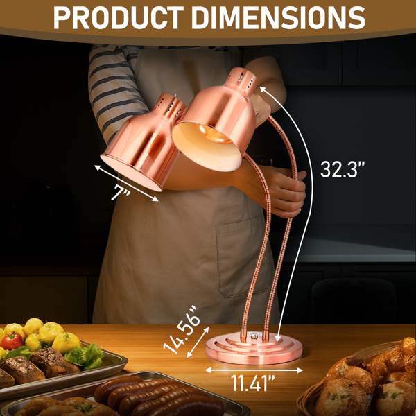 美规 HT-221 110V 500W 食物保温台 玫瑰金色 不锈钢 立式 电动 双头食品加热灯-6