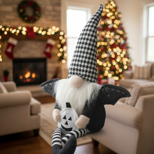 2件套圣诞节侏儒装饰品 4.3x3.5x23.5英寸织物带翼侏儒配黑白格子帽，完美打造幽灵氛围装饰FBA发货-6
