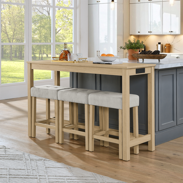 59 英寸吧台桌、餐桌、带电源插座的沙发桌、3 个软垫凳子、4 件套吧台桌椅套装，适用于客厅、餐厅、厨房-13