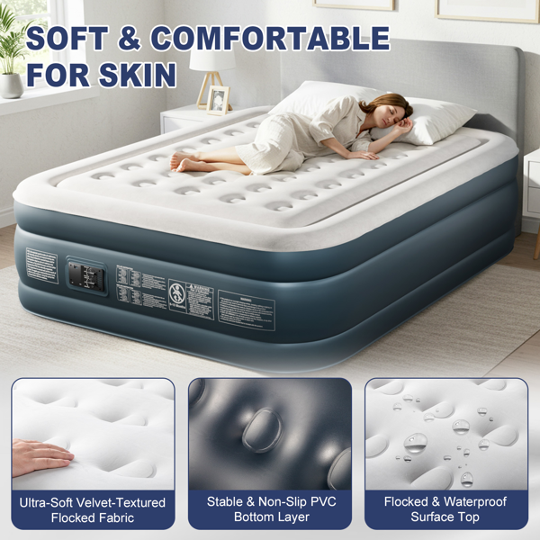 80*60*18in 植绒床面 PVC围带&底部 灰白色+深灰色 野营床垫 充气 带收纳袋 圆孔 美规插头 200kg-22