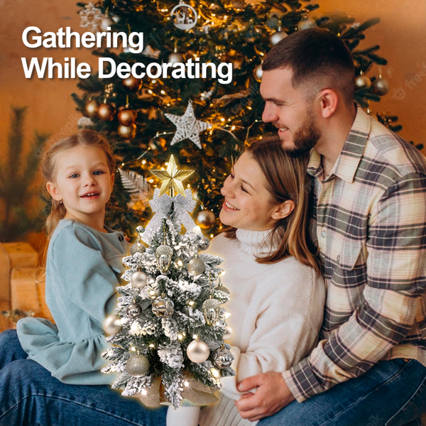 （今年的金色有变化）55cm植绒玫瑰金色迷你圣诞树带LED灯（周末不发货）人造桌面圣诞装饰  精美饰品适用于家庭公寓办公室-2