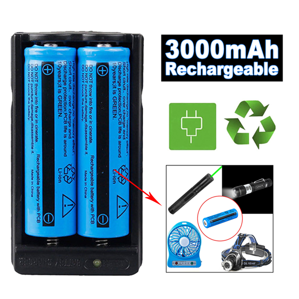 2块3000mah 18650可充电电池+ 1个双充电器套装，适用于手电筒和头灯(TK/TMEU下自提)-9