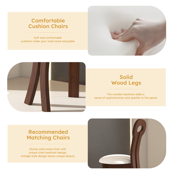 餐椅两件套，Key-design 家居椅，PU 皮革实木餐椅，带白色圆形靠垫，适用于厨房餐厅 - 深胡桃棕色-4