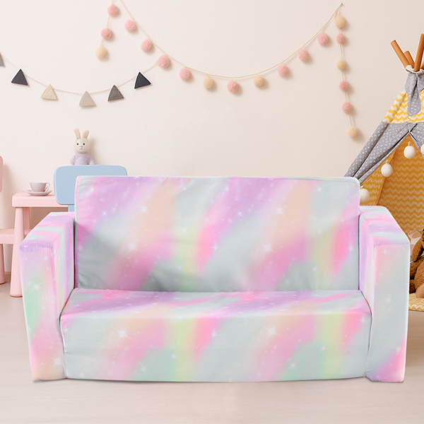 1pcs 全海绵 儿童双人折叠式沙发床 儿童沙发 喷绘 斜桃布 KS-002-13