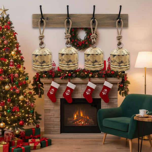 4件套圣诞钟装饰品4.5x6.1“铁制悬挂装饰品节日派对树装饰品FBA发货-22