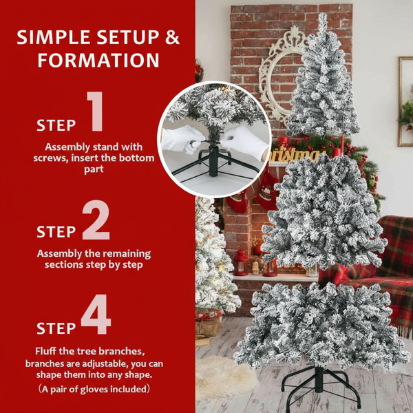 5英尺植绒圣诞树407尖端人造植物，带150个暖白色灯坚固的金属支架雪地人造树度假屋、办公室、公寓派对装饰FBA发货-6