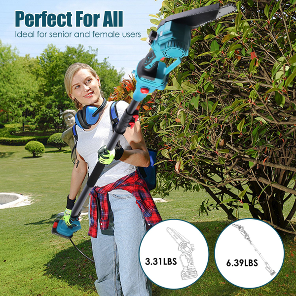 （物流随机发，自提可发加拿大）-2合1无线伸缩杆链锯及手持链锯，最大切割直径4.72英寸，配备无刷电机，5.3-7.4英尺可伸缩杆，适用于树枝/劈柴作业-8