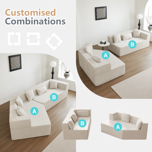 127.5'' Modern Minimalist Sofa With Deep Seat,No Assembly Needed-7