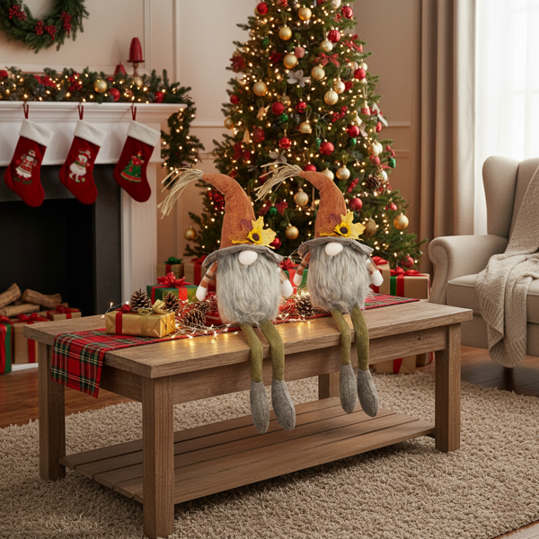 2件套圣诞节侏儒装饰5.5x3.5x20.5“织物坐式侏儒，带橙色帽子和枫叶，非常适合秋季收获和感恩节装饰FBA发货-10