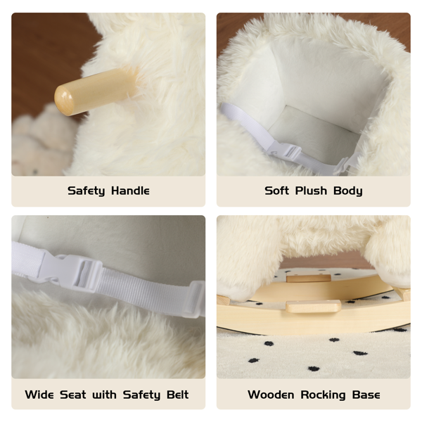 儿童骑乘带有摇篮曲歌曲的摇马玩具，1-3岁儿童用带有手部木偶和安全带的羊驼摇摆玩具，柔软毛绒面料，白色-5
