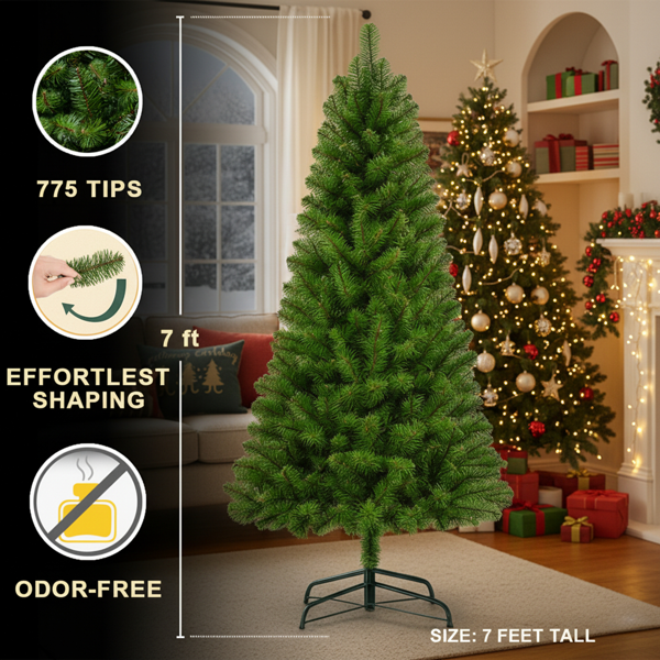 7英尺圣诞树775尖头人造植物全PVC树枝绿色节日树坚固的金属支架用于室内家居派对装饰FBA发货-5