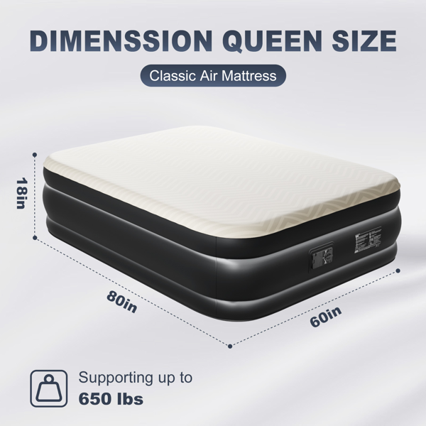 80*60*18in 海绵植绒床面 PVC围带&底部 米黄色+黑色 野营床垫 充气 带收纳袋 美规插头 200kg-12