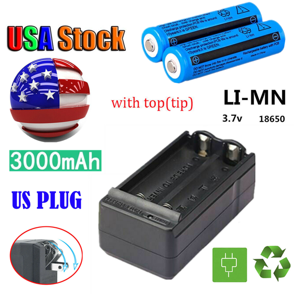 2块3000mah 18650可充电电池+ 1个双充电器套装，适用于手电筒和头灯(TK/TMEU下自提)-1