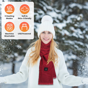 （物流随机发，自提可发加拿大）-加热颈围  暖感加热围巾，USB电源供电，3档温控模式，柔软亲肤可机洗，冬季露营/钓鱼必备