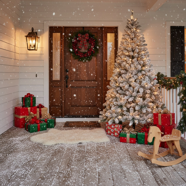 5英尺植绒圣诞树407尖端人造植物，带150个暖白色灯坚固的金属支架雪地人造树度假屋、办公室、公寓派对装饰FBA发货-11