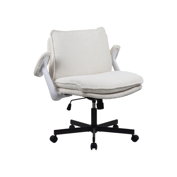 交叉腿友好办公椅，带十字框架、滚动脚轮和折叠臂，适合家庭办公室和梳妆区的软垫宽座办公椅-6