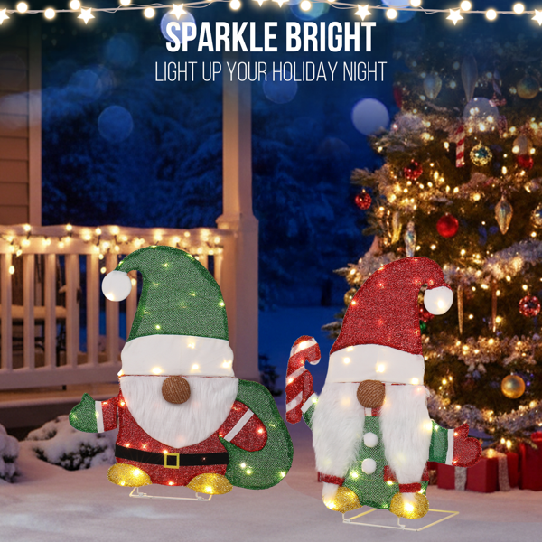 2pcs 24in 红绿色 2D地精拿拐杖糖  金葱布 80L暖白皮线灯 圣诞灯饰经典元素 4.5V 3.6W 英规-10