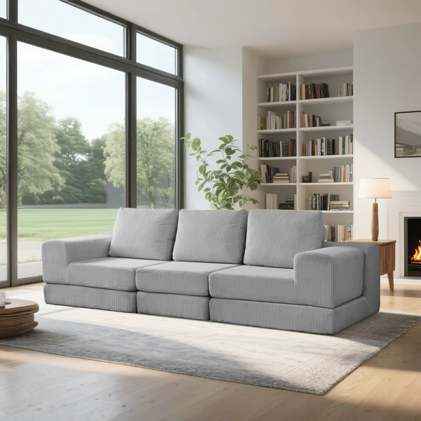 108'' Modular Sectional 3-Seater Cloud Sofa,Corduroy Convertible Sofa Bed ,living room.-9