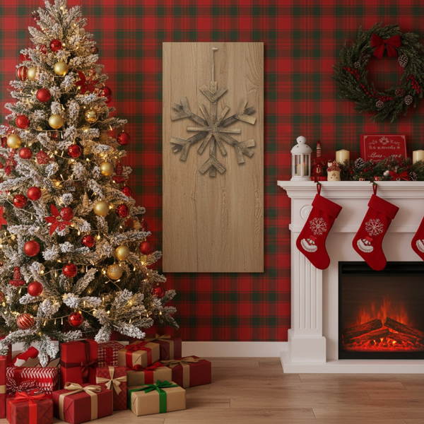 2件套17.7英寸圣诞树装饰品大型木制雪花装饰品乡村壁挂，用于度假屋展示FBA发货-8