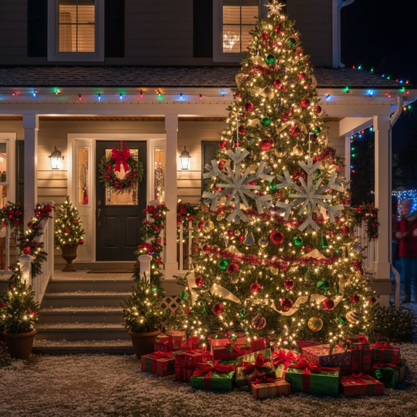 2件套17.7英寸圣诞树装饰品大型木制雪花装饰品乡村壁挂，用于度假屋展示FBA发货-14