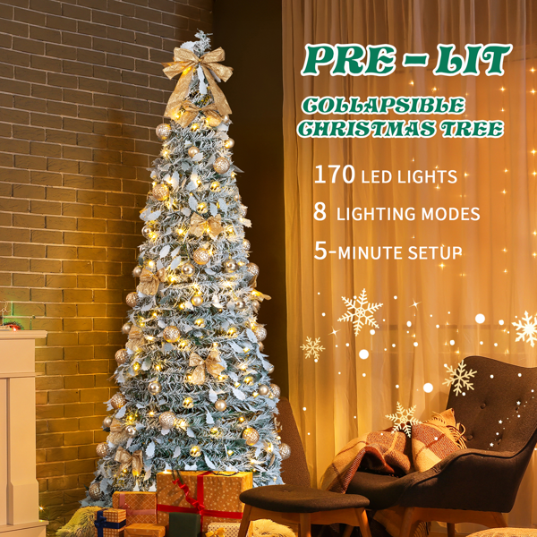 7ft 绿色植绒 伸缩圣诞树 PVC 170暖白灯8模式  带金色配饰 圣诞树 30V 3.6W 美规-17