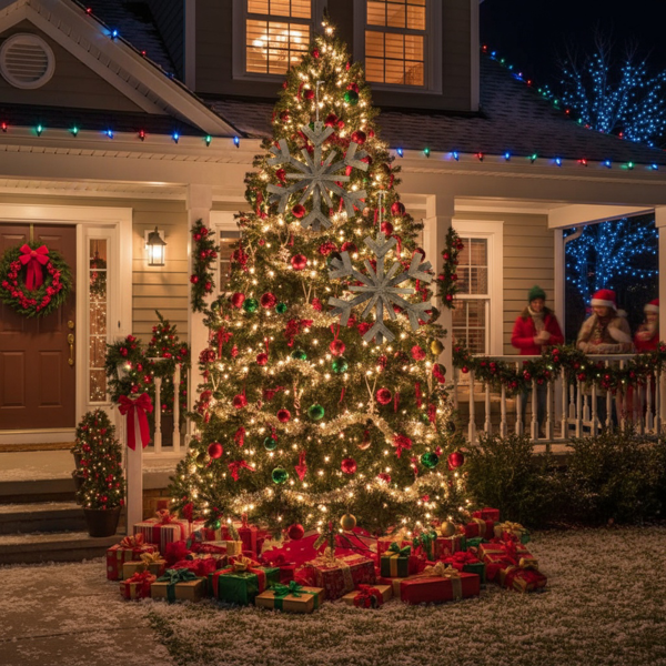 2件套17.7英寸圣诞树装饰品大型木制雪花装饰品乡村壁挂，用于度假屋展示FBA发货-1