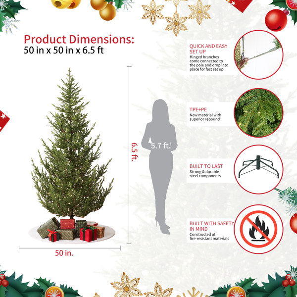阿斯彭斯利姆冷杉6.5英尺预装灯人工圣诞树，配有3,250个树枝尖和867个低压暖色LED灯，可折叠底座和逼真的防火树枝-5