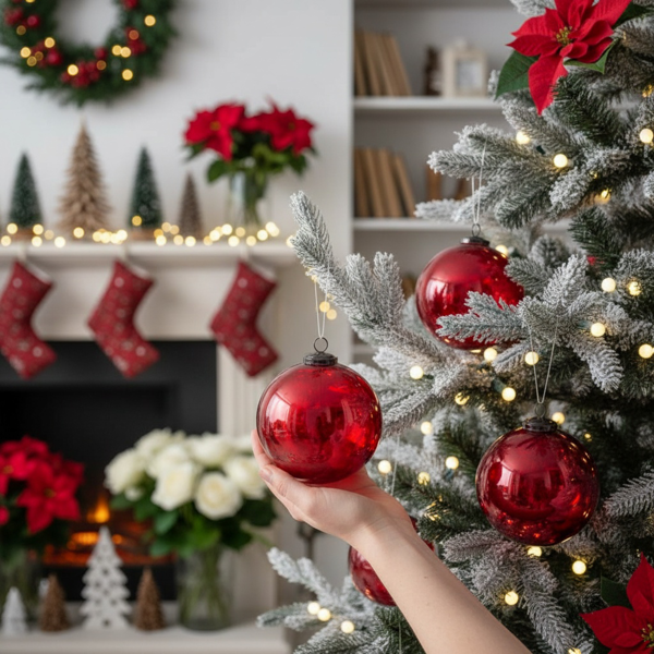 3件套6英寸红色玻璃圣诞装饰球节日树装饰品悬挂球用于派对装饰FBA发货-8