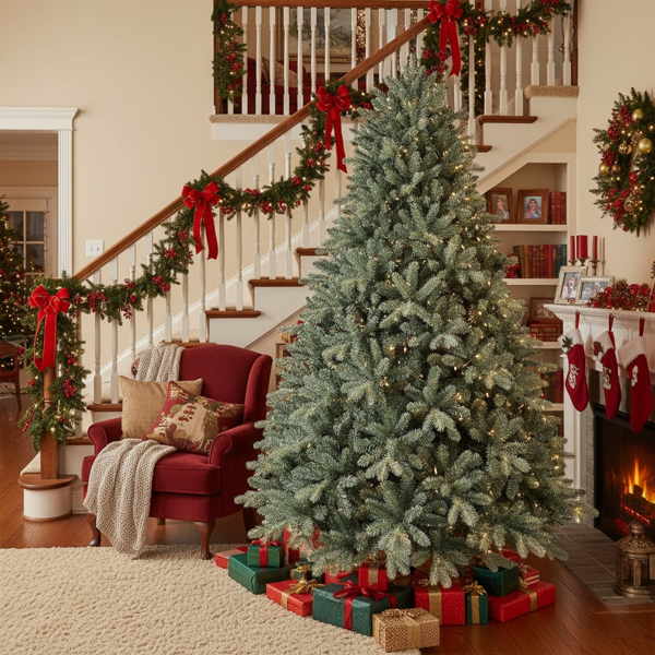 4英寸圣诞树592尖端枝头人造植物PVC蓝绿色树铰链树枝稳固支架全身快速组装节日派对装饰FBA发货-13