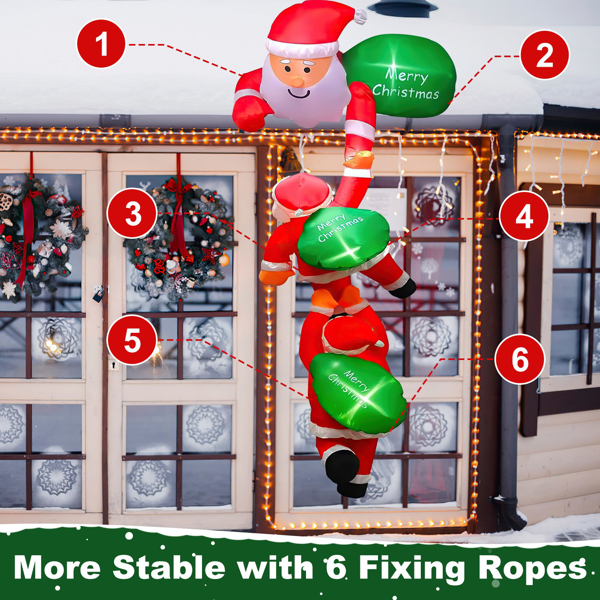 （物流随机发，自提可发加拿大）-8英尺巨型充气圣诞老人附6盏LED灯 - 3款圣诞老人造型 + 3块“圣诞快乐”标牌，快速插电充气，防水材质，配4个吸盘及6根绳索，适用于室内外圣诞装饰-8