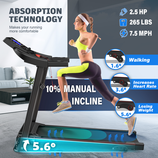 Walking Pad Treadmill Treadmills for Home Folding Treadmill with Incline 3 HP Quiet Brushless, Running Machine 300 Lbs Capacity, App, Pulse Sensor Heart Rate with LCD Display Holder for Cup & Phone-7