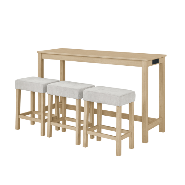 59 英寸吧台桌、餐桌、带电源插座的沙发桌、3 个软垫凳子、4 件套吧台桌椅套装，适用于客厅、餐厅、厨房-4