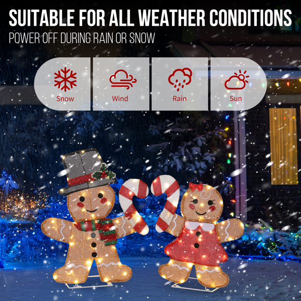 2pcs 24in 19in 棕色 2D姜饼人拿拐杖糖 金葱布 80L暖白皮线灯 圣诞灯饰经典元素 4.5V 3.6W 英规-11