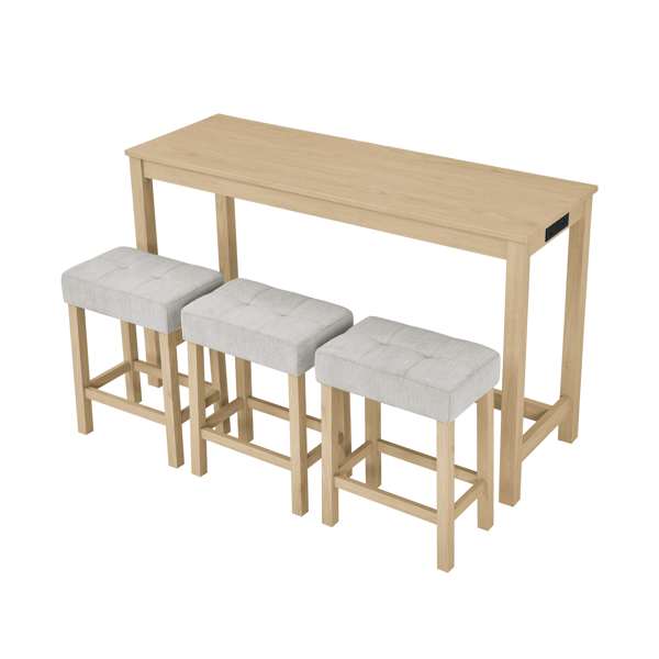 59 英寸吧台桌、餐桌、带电源插座的沙发桌、3 个软垫凳子、4 件套吧台桌椅套装，适用于客厅、餐厅、厨房-5