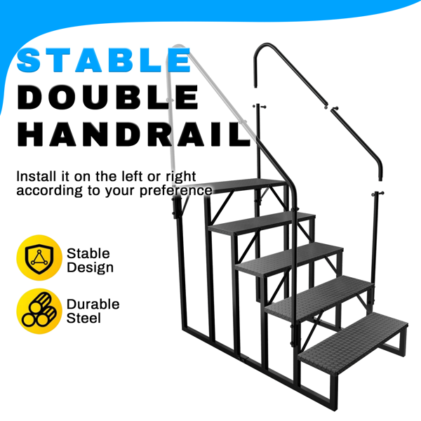 房车阶梯5级梯，房车防滑踏板，带扶手的按摩浴缸阶梯，660磅承重房车梯适用于第五轮房车，移动房屋阶梯-2