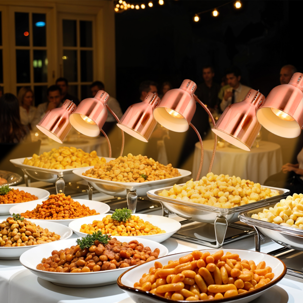 美规 HT-221 110V 500W 食物保温台 玫瑰金色 不锈钢 立式 电动 双头食品加热灯-7