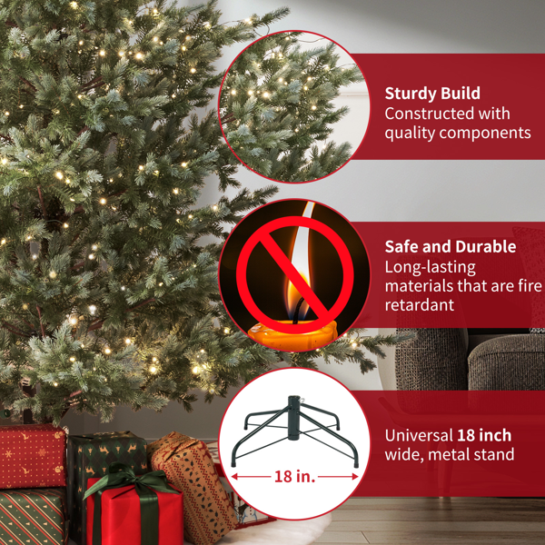 科罗拉多蓝云杉 6.5英尺圣诞树，预装灯饰，人造全树，拥有2,694根树枝尖和906颗低压暖色LED灯，折叠支架及逼真耐火树枝-7