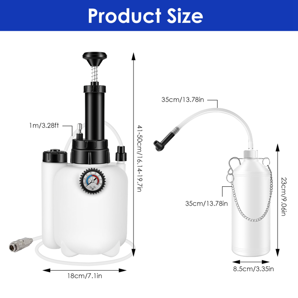 （物流随机发，自提可发加拿大）-3 升刹车放气套装 手动刹车放气真空泵工具组，含 1 升废油瓶及 4 个主缸适配器，单人操作气动刹车油抽取工具，适用于所有车型-12