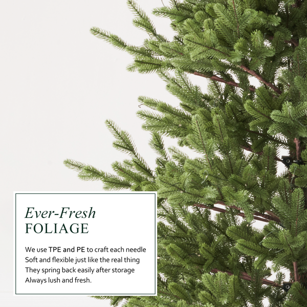 Balsam Fir 6.5英尺圣诞树 带预装灯的人造圣诞树，拥有3,025根树枝尖和991盏低压暖色LED灯，可折叠底座，树枝逼真防火-3