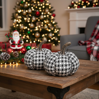 2件套圣诞节南瓜装饰7x7x6.7“面料黑白格子南瓜，非常适合恐怖节日展示FBA发货