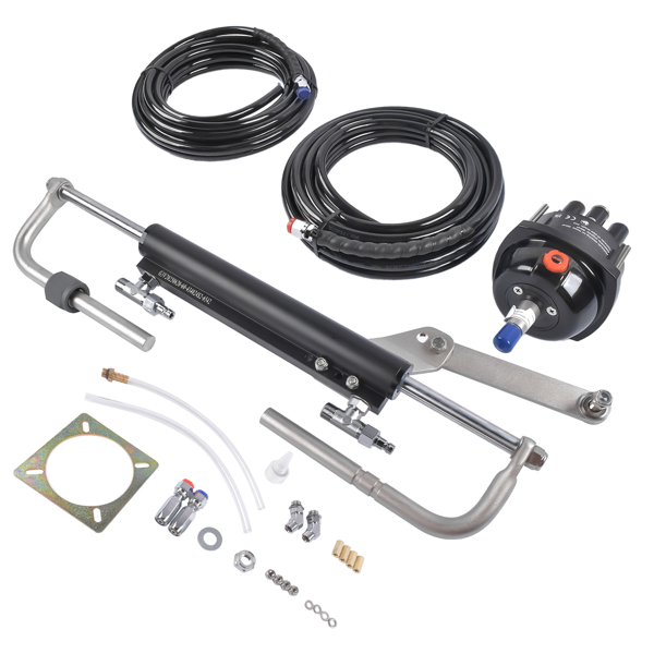 液压方向舵机套件 90 HP Marine Hydraulic Steering System with Two-Way Locking Valve, High-Pressure Pump & 2X 24ft Durable Nylon Hose for Single-Engine Boats-5
