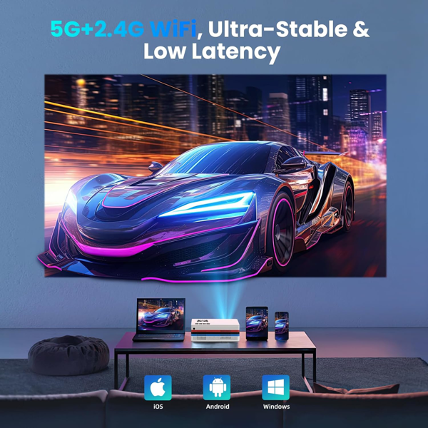 FUDONI 智能投影仪，带 WiFi 和蓝牙，原生 1080P 4K 解码，适用于家庭影院，户外电影投影仪，带应用程序，内置 Netflix/YouTube/Prime Video（亚马逊禁售）-6