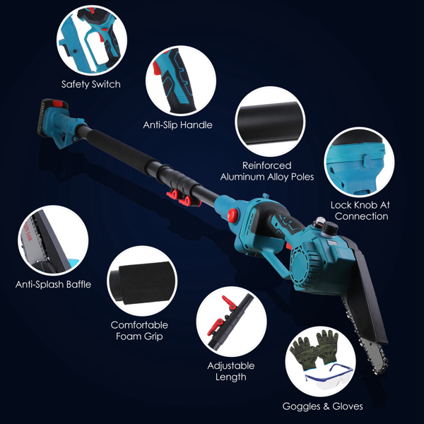 （物流随机发，自提可发加拿大）-2合1无线伸缩杆链锯及手持链锯，最大切割直径4.72英寸，配备无刷电机，5.3-7.4英尺可伸缩杆，适用于树枝/劈柴作业-2