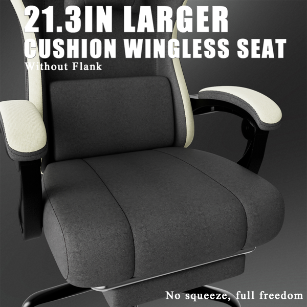 人体工学游戏椅，配备袋装弹簧坐垫，透气面料电脑椅带脚凳，可调节腰部支撑成人游戏椅-6