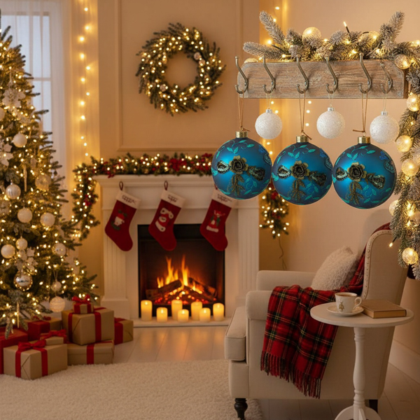 4件套4.7英寸圣诞玻璃球装饰品挂树装饰品闪亮的节日派对用品树装饰品FBA发货-14