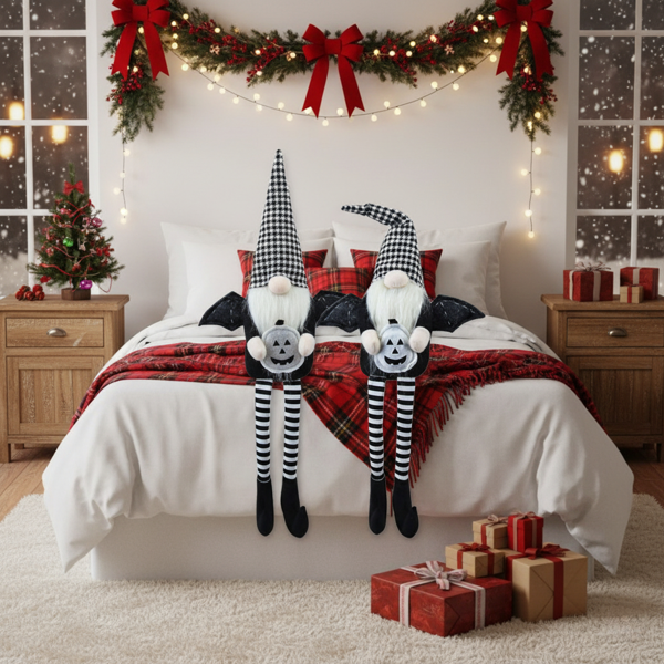 2件套圣诞节侏儒装饰品 4.3x3.5x23.5英寸织物带翼侏儒配黑白格子帽，完美打造幽灵氛围装饰FBA发货-7